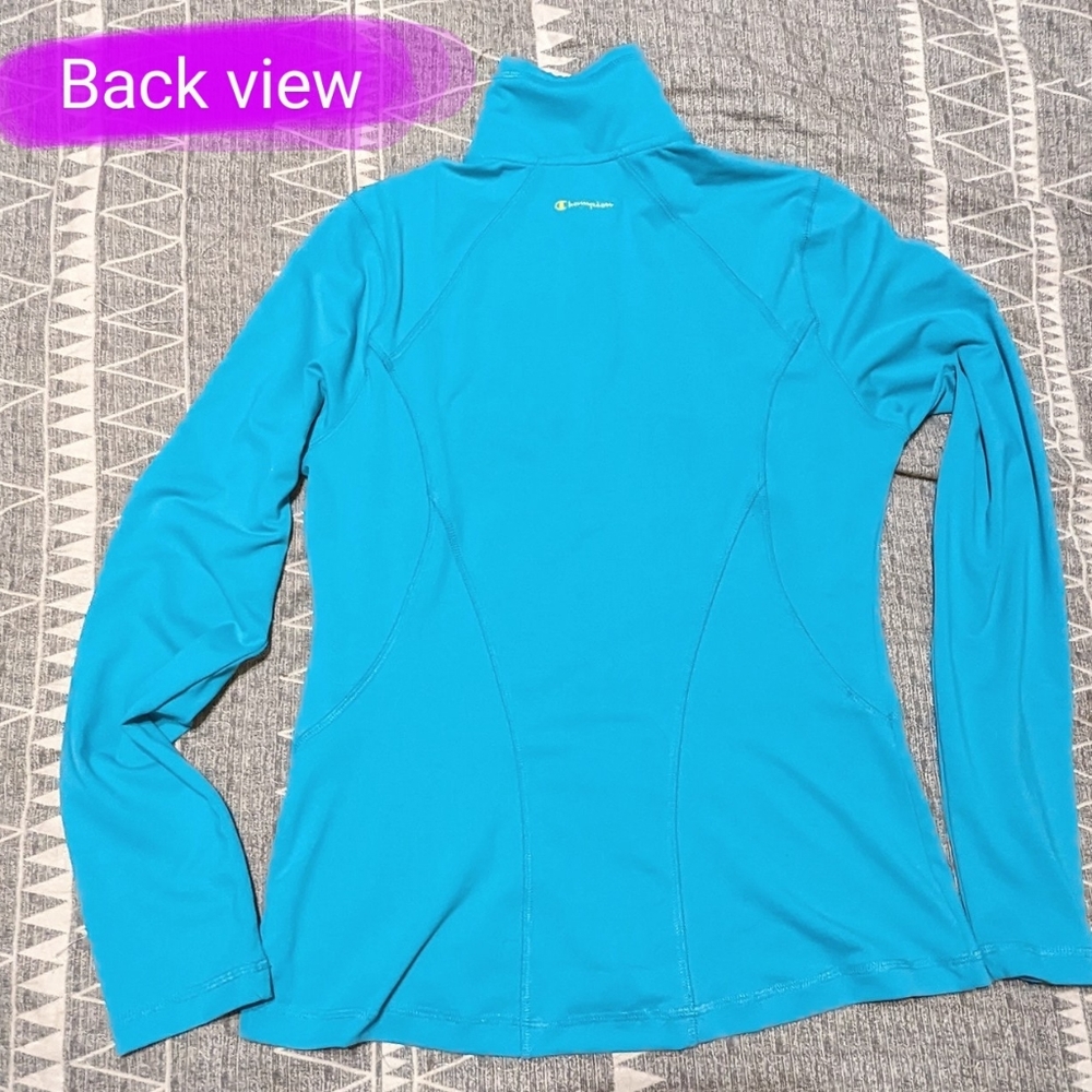 Champion Blue Teal/Turquoise Full Zip Mock Neck Running Jacket Size Medium GUC - Picture 9 of 12